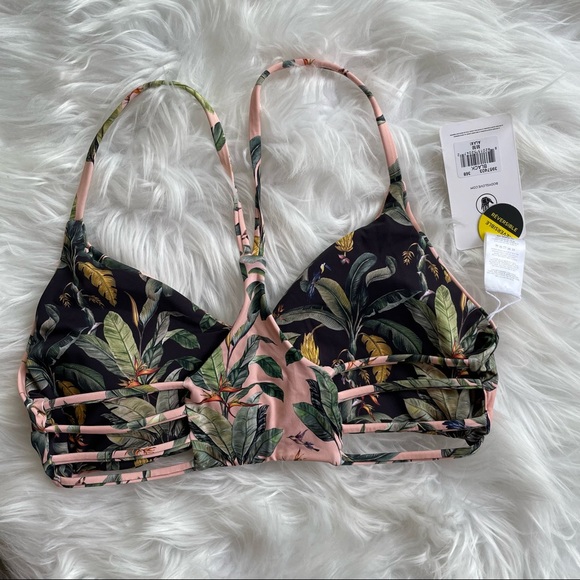 NWT Alani Reversible Bikini Top Black Pale Pink Leaf Print 34B 34C 36B 36C S & M - Picture 5 of 11